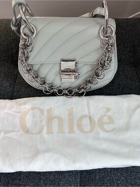 Chloé Drew Bijou Small Quilted Leather Crossbody Bag in Light Blue Gray
